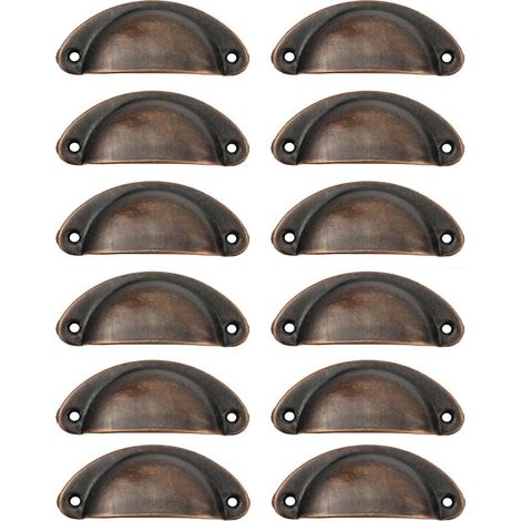 12 Pcs Poignée de Coquille, Poignée Coquille Rétro, Tiroir Poignée, Poignée de Meubles, pour Penderies, Armoire, Tiroirs (Rouge antique) (1/4)