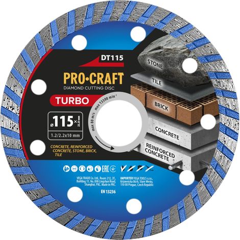 Disco da taglio diamantato Procraft DT115 Turbo 115 x 22,23 mm (1/2)