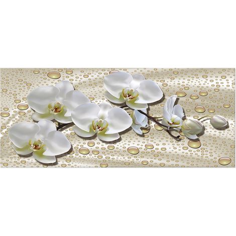 Lupia - Quadro moderno Canvas Prime ORCHIDS ON DROPS 38x90 cm, Stampa su Tela tema floreale con orchidee, Telaio in Fibra di Legno, per soggiorno capezzale camera da letto, ufficio