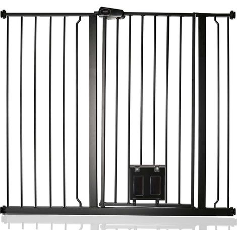 Bettacare Pet Gate with Lockable Cat Flap, 113.8cm - 121.4cm, Black, 104cm in Height