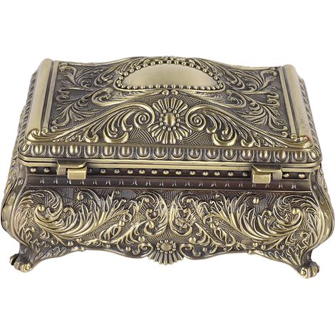 Coffret à bijoux en métal rectangulaire vintage bronze, boîte de rangement pour trinkets, cadeau anniversaire Noël pour femme fille (1/5)