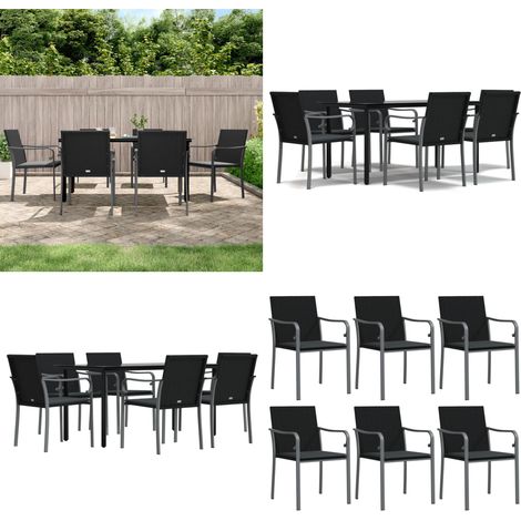 Juego comedor jardín 7 piezas y cojines ratán sintético y acero - Comedor de jardín - Mesa de comedor exterior