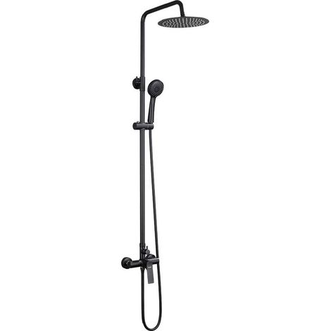 Colonne Douche de Tête et Douchette, Flexible, Support, Noir (1/5)