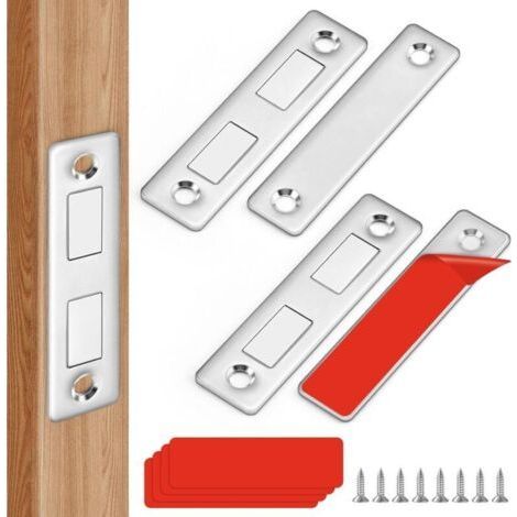 Set di 2 chiusure magnetiche per ante di armadi, chiusure magnetiche ultrasottili per cassetti, potenti magneti di chiusura con viti e adesivo, mobili per finestre, armadi e porte scorrevoli (argento) (1/4)