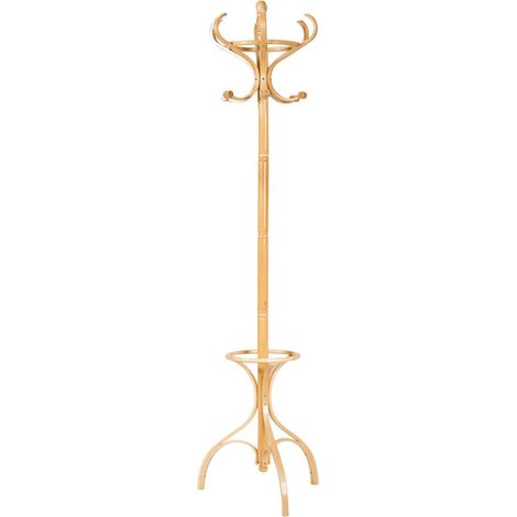 Wood Coat Hat Rack Tree Clothes Hanger-Oak (1/2)
