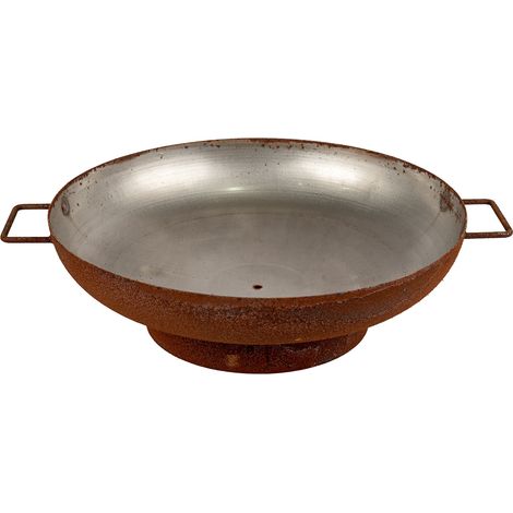 Braciere a Legna Ø75x17 cm Elegante con Manici in Acciaio Effetto Ruggine