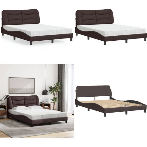 Bett mit Matratze Dunkelbraun 140x200 cm Stoff - Betten - Doppelbetten - Boxspringbetten - Lattenrost - Matratzen - Home & Living (1/5)