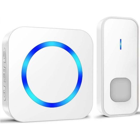 400M Wireless Doorbell, Waterproof Electronic Chime Kit with Battery, 55 Melodies at 5 Volume Levels for Home, Blue LED Indicator, White (1/5)