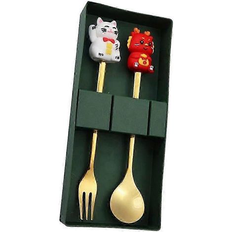 Ensemble de couverts (cuillère et fourchette) à motif de poupée pour le Nouvel An chinois, idéal pour les repas au restaurant ou les fêtes.-Style D