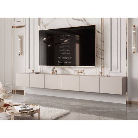 Meuble TV Mural ANGEL - avec LED - 300x40x36cm - 6 portes - Cachemire (1/2)