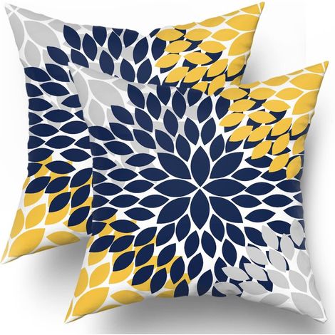 Bedruckter Kissenbezug mit doppelseitigem geometrischem Dahlienmuster, 45 x 45 cm, Baumwoll-Leinen-Mischung, ideal für Frühling und Sommer, für Sofa oder Bett, verschiedene Farben (2 Stück).