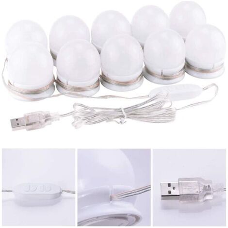 Miroir Lumière 10 Hollywood Ampoules Dimmable LED Lumière Kit Salle De Bains Miroir Lumière 3 Couleurs (Miroir Non Inclus) (1/5)