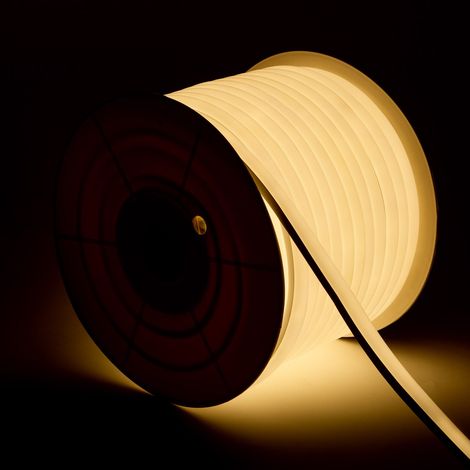 Bobina 50m Striscia LED Neon Regolabile 220V Bianco Caldo Semicircolare 180 7.5W/m IP67 Taglio 100cm Bianco Caldo (1/5)