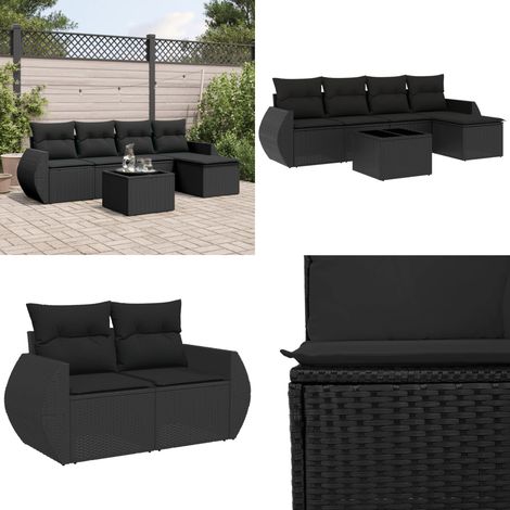6-tlg. Garten-Sofagarnitur mit Kissen Schwarz Poly Rattan - Gartenmöbel - Outdoor Möbel - Rattan Gartenset - Lounge Set - Esstischgarnitur - Home & Living (1/5)