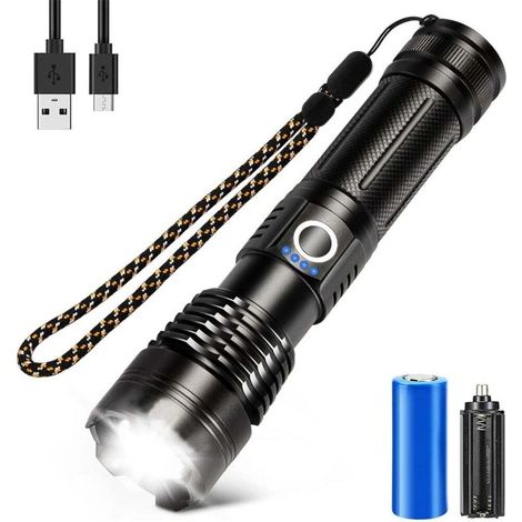 15000 Lumen LED-Taschenlampe, wiederaufladbar, zoombar, lange Akkulaufzeit, IP68 wasserdicht und 5 Betriebsmodi