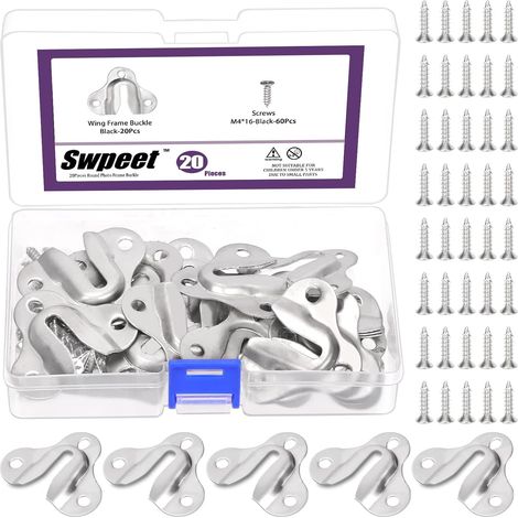 Lot de 80 crochets en acier au carbone argenté de 50 mm avec kit de vis, plaque de suspension pour cadre photo, clé, photo, miroir (1/5)