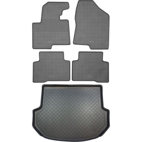 Ensemble de tapis de sol en caoutchouc pour Hyundai Santa Fe III DM SUV (5 portes) de 09.2012 à 07.2018 : tapis de sol de voiture et tapis de coffre. (1/5)