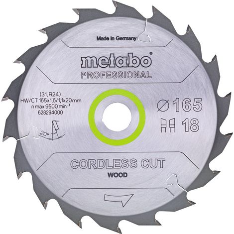METABO Sägeblatt "cordless cut wood - professional", 165x1,6/1,1x20 Z36 WZ 15° (628295000) (1/3)