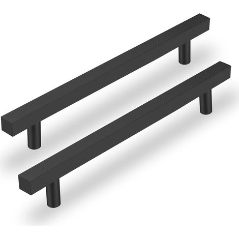 (2 Stück) Schwarze 128-mm-Küchenschrankgriffe. Geeignet für Wohnzimmermöbel und quadratische Edelstahlmöbel. (1/5)