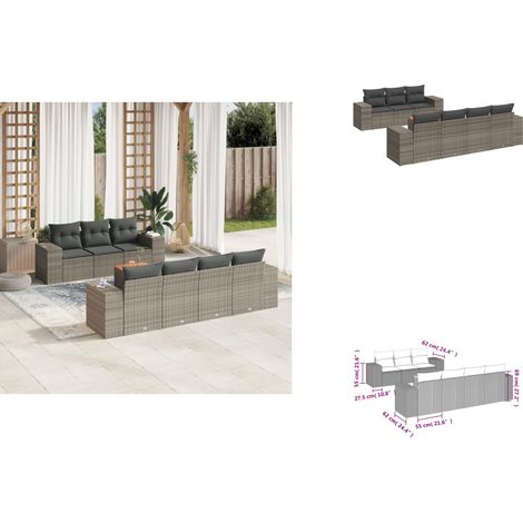 8-tlg. Garten-Sofagarnitur mit Kissen Grau Poly Rattan - Gartensortiment - Outdoor Möbel - Lounge Set - Gartenlounge - Rattan Gartenmöbel (1/3)