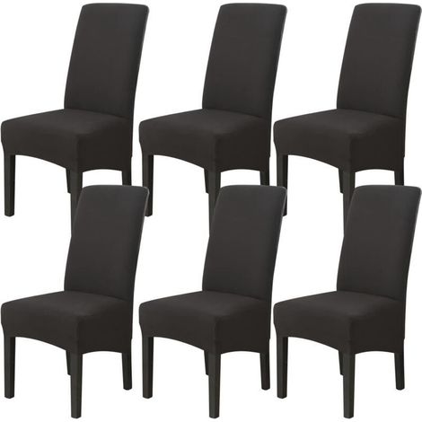 Lot de 6 Housse de Chaise de Salle à Manger (Noir), Housse de Chaise Extensible Couverture de Chaise Grande Universelle Lavables, Facile à Nettoyer pour Décor Salle à Manger Salon (1/4)