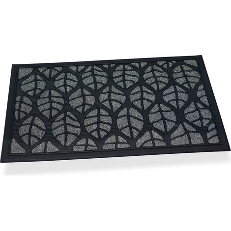 Paillasson/Tapis en Caoutchouc Feuilles Gris 75x45x0,5cm Hidalgo