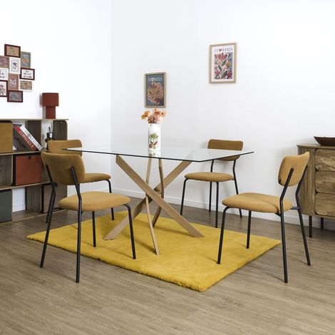 Lot de 4 Chaises - HOME DECO FACTORY - Jules - Côtelees - Jaunes (1/5)