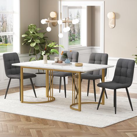 table repas 4 chaises cuisine salon 140 cm blanc MDF OKMYHOME (1/4)