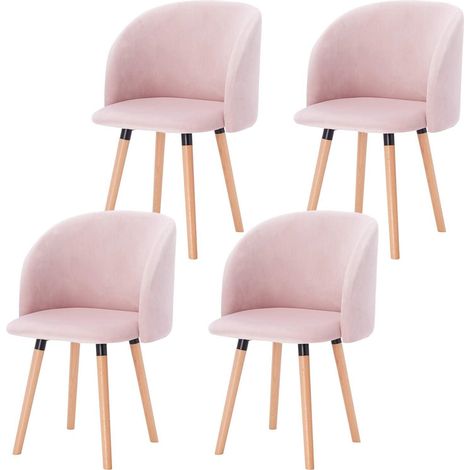Woltu – Lot de 4 chaises de salle à manger – Assise en velours rembourrée – Dossier ergonomique – Couleur rose – Base en métal et bois massif (1/5)