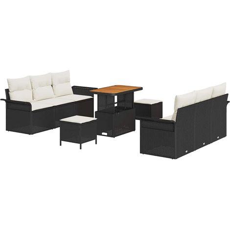 Garden Sofa Set with Cushion with Storage 9 pcs Black and Cream vidaXL