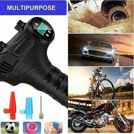 Tragbarer Luftkompressor, 12-V-Gleichstrom-Autoreifenfüller, Zigarettenanzünderstecker, 3 Düsenadapter, für Autos, Fahrräder und aufblasbare Bälle mit LCD-Bildschirm und LED-Beleuchtung (1/4)