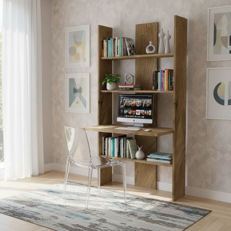 Libreria con scrivania incorporata: spaziosa, robusta e facile da montare - Quercia