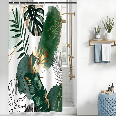Rideau Douche Anti Moisissure, Rideau Douche Jungle 120x200cm Vert Tropical Abstrait Feuilles de Palmier Rideaux de Baignoire Imperméable Tissu Lavable Rideaux Salle de Bain avec 8 Crochets (1/5)