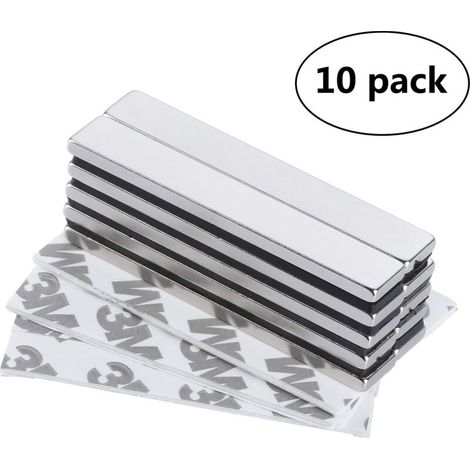 10 magneti rettangolari al neodimio, 60 x 10 x 3 mm, con nastro adesivo marca 3M. Magneti con pellicola autoadesiva, adesione extra elevata per progetti fai da te, cucine, cantine e cantieri edili. -  (1/4)
