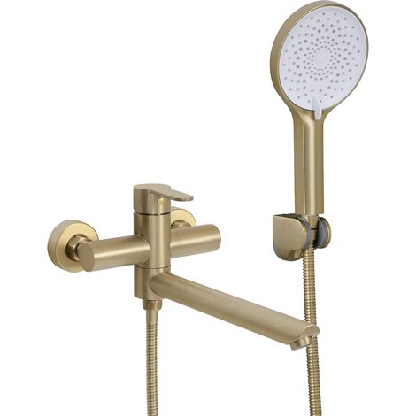 Robinet Baignoire Mural avec Douchette, Robinet Mitigeur pour Salle de Bains en Acier Inoxydable bec Rotatif à 90° Or Brossé PTBG13E (1/5)