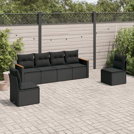 Set de sofás de jardín 6 piezas y cojines ratán sintético negro vidaXL (1/3)