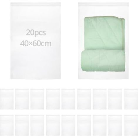 20 Pièce Sacs Refermables, 40 x 60 cm Sacs en Plastique Réutilisables, Sac de Rangement, pour Chaussures, Vêtements, Draps (1/5)