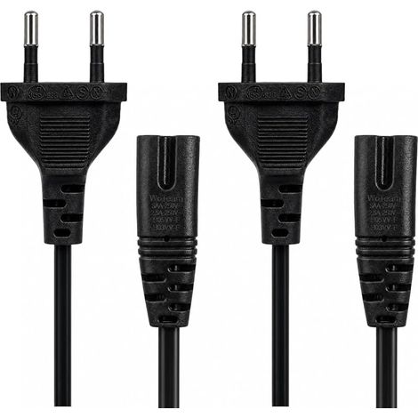 2 Câbles d'Alimentation C7 Euro 2 Broches, Compatible avec JBL PartyBox 360.9, 1.017.1, 2.329.4, 1,5 m, Noir, Compatible avec PS5, PS4, Enceinte, Chargeur, TV (1/5)