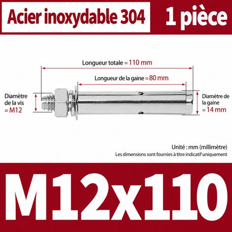 Goujon d'ancrage à expansion M12x110 mm inox 304 m12 110 1 pièces 1 kg – Livraison gratuite