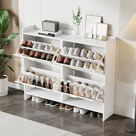 Meuble à Chaussures Blanc 4 Abattants, Armoire Entrée Moderne Étroite, 110x90x24 cm (1/5)