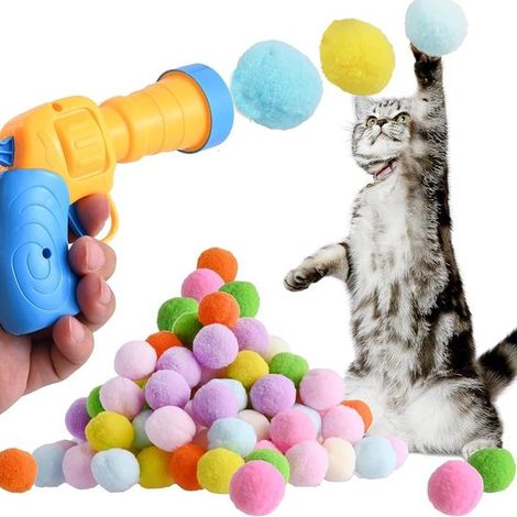 Lanciapalline per gatti con 200 palline morbide, giocattolo interattivo per gatti, lanciapalline di peluche per gatti (1/5)