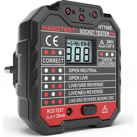 Testeur prises/circuits KAIWEETS, teste 7 câblages, affichage tension, test disjoncteur différentiel (48-250V CAT II 300V) (1/3)