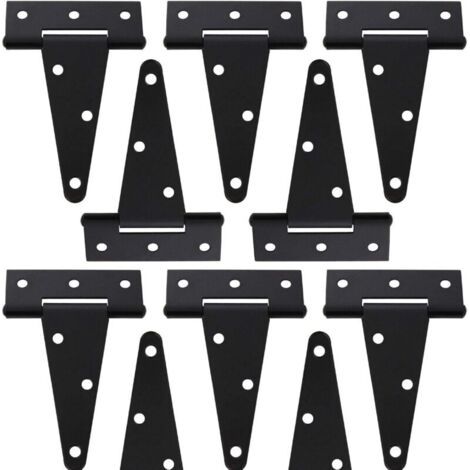 Lot de 10 charnières en T de 10,2 cm pour abri de jardin, charnières de porte de grange, charnières de porte, charnières de clture, charnières de porte de jardin, fer forgé noir