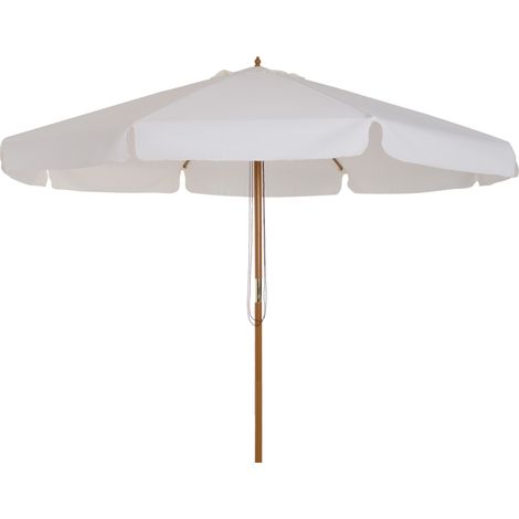 Ombrellone da giardino beige, 325 cm di diametro, con sistema a carrucola, telo traspirante, 8 stecche in bambù e palo in legno. Ideale per terrazze e patii.