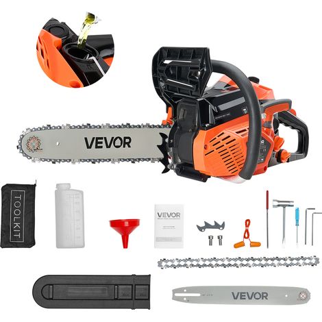 VEVOR Tronconneuse a Essence 355 mm, Tronconneuse Thermique 40 cc, 1,3 kW, avec Poignee Antiderapante, Double Reservoir de Carburant, pour Coupe de Bois, Elagage de Branches des Arbres, Defrichement