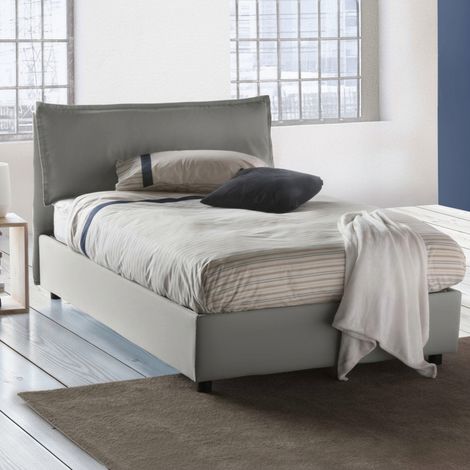 Talamo Italia Quadratisches und halbes Bett Claudia, Containerbett mit Stoffbespannung, 100% Made in Italy, Frontöffnung, passend für Matratze 120x200 cm, Grau (1/5)