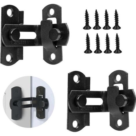 2pcs Verrou Porte Coulissante Interieure, Loquet de Porte à Angle Droit 90 Degrés, Acier Inoxydable Verrou Porte Anti-vol avec Vis (1/4)