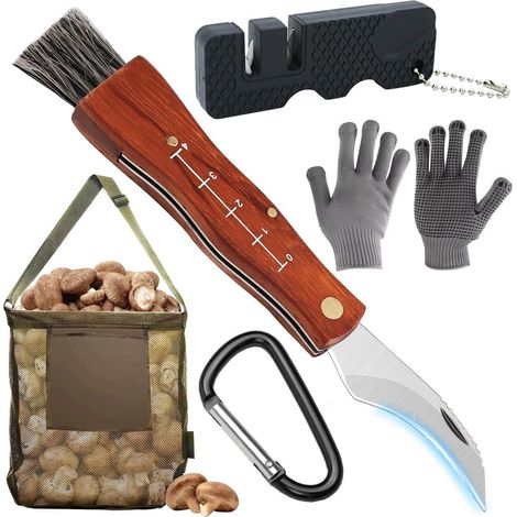 Pilzmesser Set mit Bürste, Handschuhen, Beutel und Schärfer