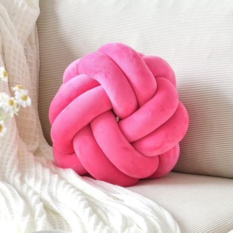 BEBUSINGOTO Coussin boule noué, coussin décoratif doux pour la maison, coussin rond noué interchangeable, coussins faits main pour la maison moderne (20 cm, rose vif) (1/3)