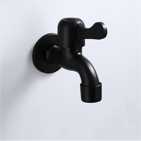Robinet de lavabo rétro noir court, en acier inoxydable 304, mural, robinet d'eau froide unique, adapté aux jardins extérieurs. (1/5)